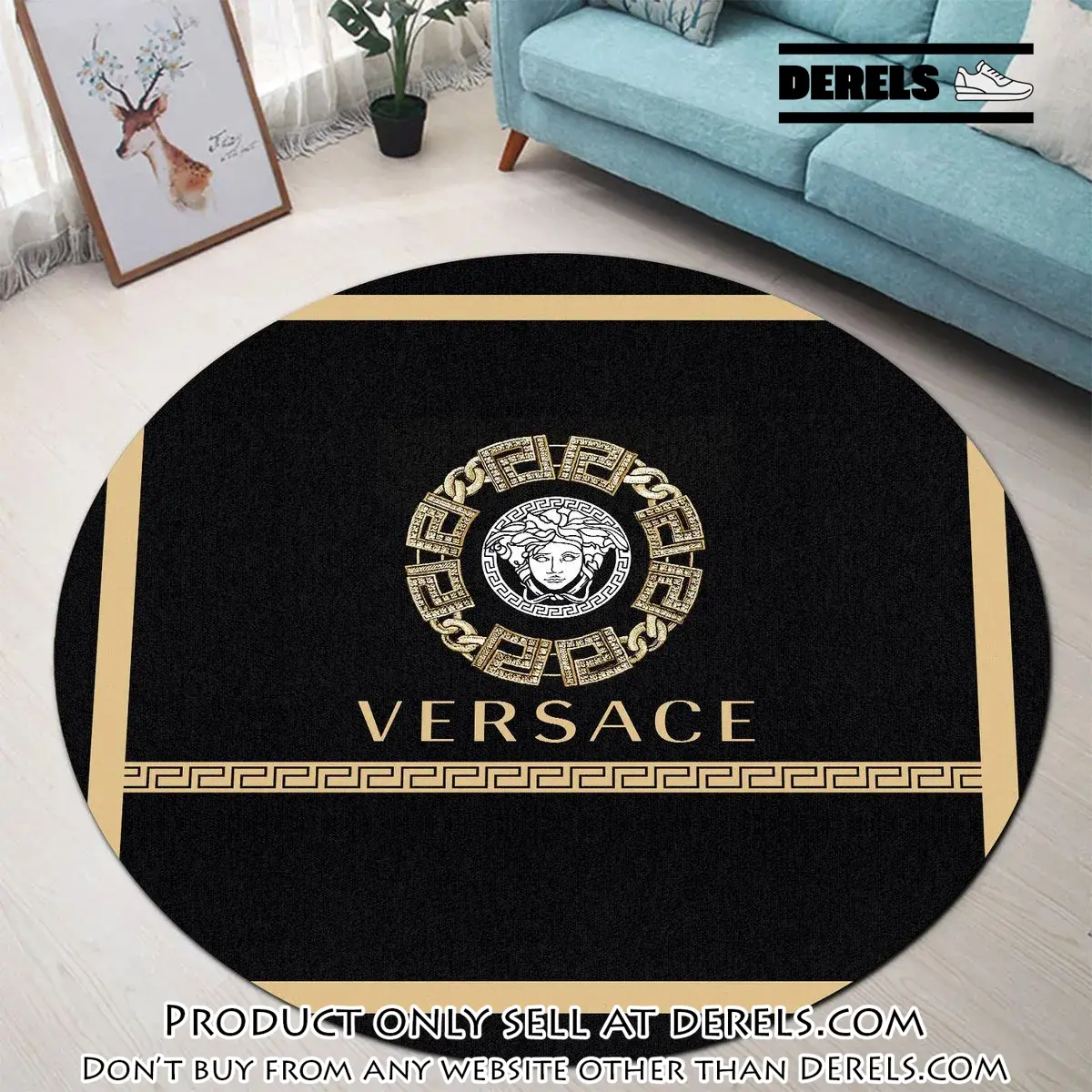 Versace medusa golden pattern black luxury brand fashion round rug carpet home decor special gift dr2044420